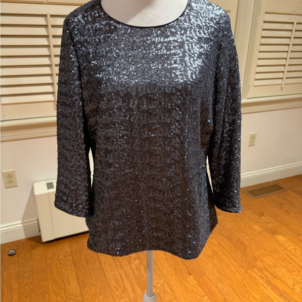 Boden Black Sequin Long-Sleeve Blouse